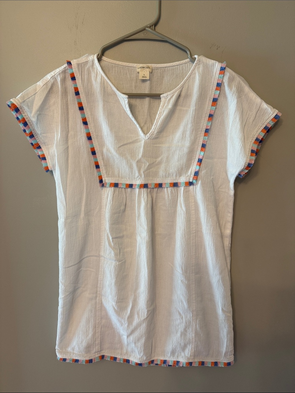J. Crew Crewcuts White Cotton Swim Coverup Tunic with Multicolor Trim